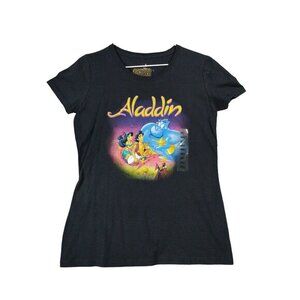 DISNEY ALADDIN Graphic Shirt Women Sz S Jasmine Genie Black Short Sleeve Kidcore